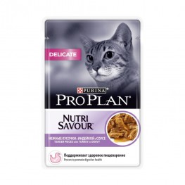 ПРО ПЛАН Влажный корм Purina Pro Plan Delicate для кошек с чувствительным пищеварением, индейка, пауч, 85 г